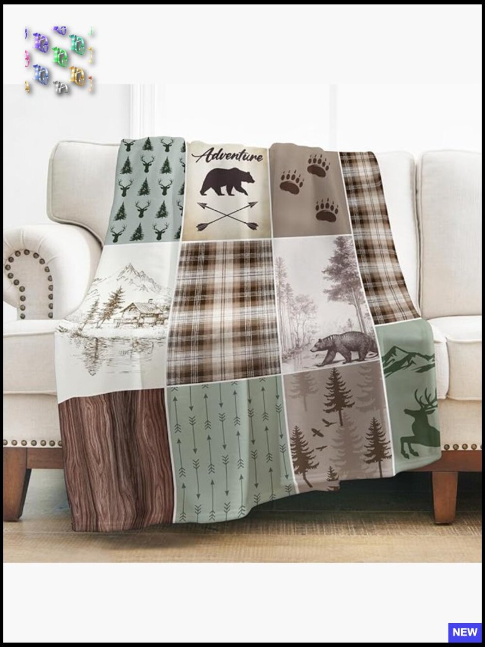 Rustic Cabin Lodge Throw Blanket 60x50 Flannel Plaid Deer Bear Retro Soft Cozy